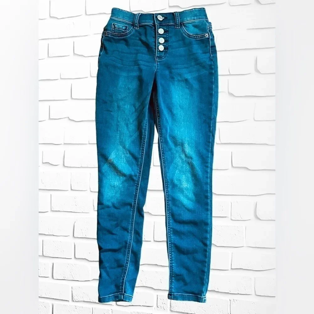 Justice Jeans Girls Size 12 Slim High Rise Denim Jeggings • Dark Wash Snap Fly